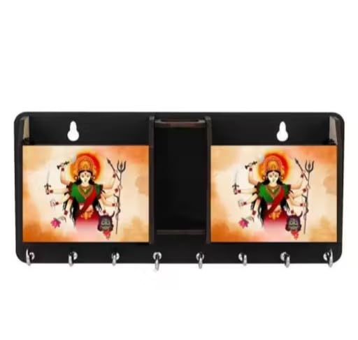 Image of Vintage Collection Wooden Key Holder for Wall, Wall Mounted Key Stand with Hooks, Hanging Rack for Living Room, Office and Door (MATA Ji Keyholder)