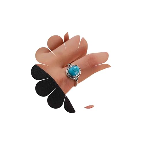 Dervivea Bague en Argent Turquoise Ronde Bleu - Bijoux Manchette Empilable Pour Femmes