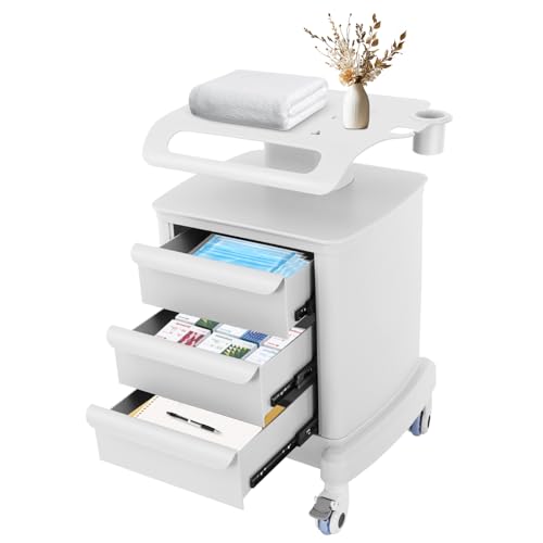 Friseurwagen, Kosmetik Trolley mit Rollen & 3 Schubladen, Regal mit Rollen 51x47x77cm, Schminktisch Organizer für Schönheitsinstrument Und Medizinische Zwecke