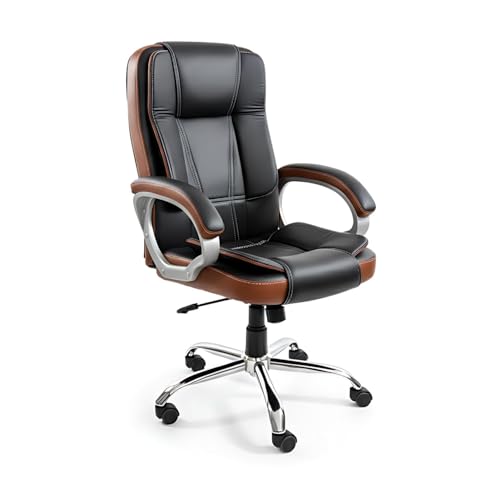 activa Ergonomic Office Chair | Leatherette Seating Chair with Adjustable Height | 3-Year Warranty | 360° Revovling seat| Comfortable Padded Seating/Suitable for Office/Study (Venture, Tan & Black)