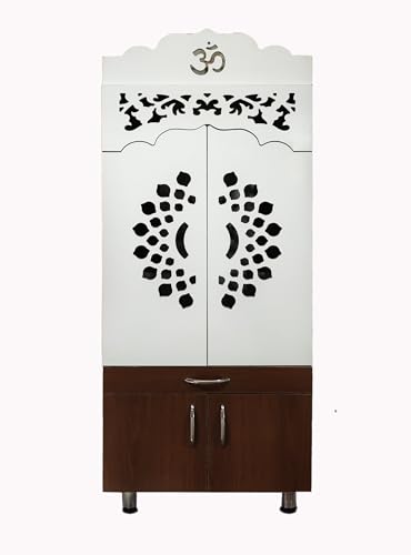 Alpine Willow Wooden Temple for Home with Doors Large Size (Pre-Assembled) Mandir for Home Big Size Pooja mandir with Door Big Size with LED Light, Storage | Puja | Devghar(145x60x35 CM, Walnut)