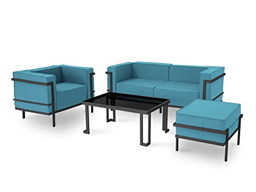 Calme Jardin Gartenmöbel, 4 Sitzplätze, Blauer Rahmen, Anthrazit