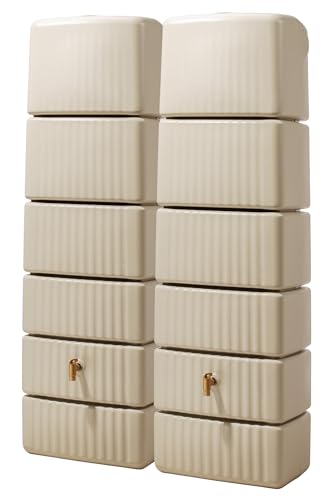 4rain Slim Kit Recuperateur d Eau de Pluie 660L Sable Beige – 2X Réservoir d’Eau de Pluie Slim 330L avec Connecteur – Récupérateur d’Eau Mural...