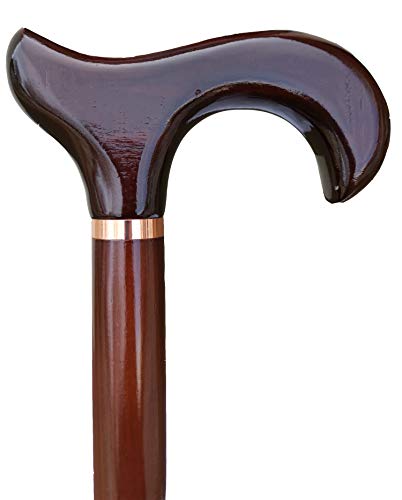 Gents Wooden Derby Cane with Collar Walking Stick in Dark Brown Wood Stain 94cm (37) Height