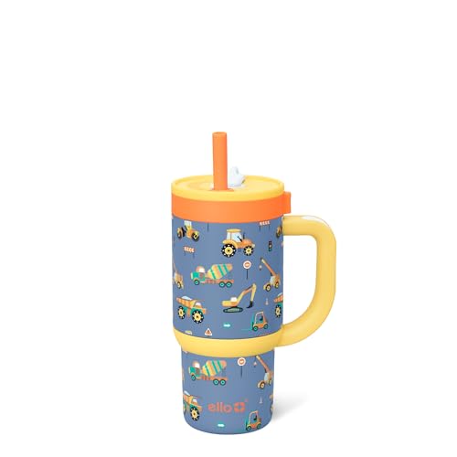 Image of Ello Oasis 14oz Stainless Steel Toddler Tumbler with Handle & Retracting Straw, 100% Leakproof, Double-Wall Vacuum Insulated, Kids Water Bottle for School, BPA Free, Dishwasher Safe, Construction
