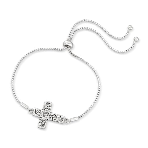 Ross-Simons Sterling Silver Bali-Style Floral Cross Bolo Bracelet3