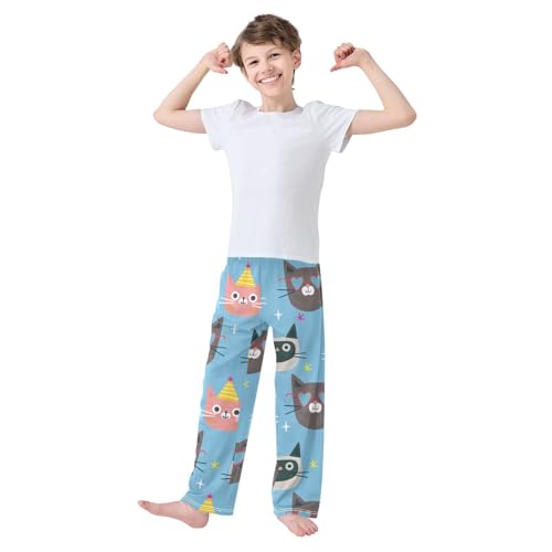 Cat in Hat Boys Pants Boys Athletic Pants Long Pant for Boywith Pockets Wide-Leg Size 6-14Y3
