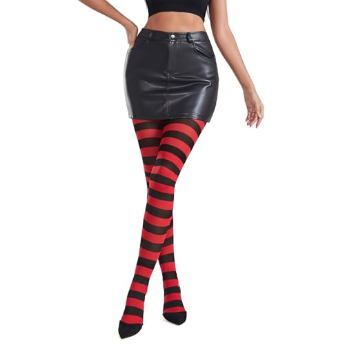 Century Star Halloween Striped Womens Tights Stockings Footed Pantyhose Witch Leggings for Women Girls Halloween Costume Party Dress up Accessories Red and Black