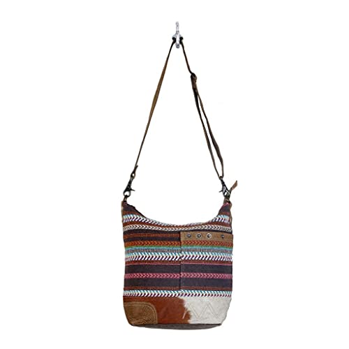 Myra Bag Layered Shoulder Bag Upcycled Cotton & Cowhide Leather S-28584