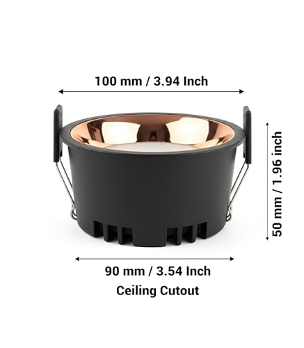 Image of FILLISKA Recessed LED Downlight with Luxurious MattBlack & Rosegold Finish (1, Warm White (3000k), 12, Watts)(2 Years Warranty)