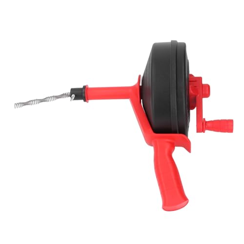 Drain Auger with Manganese Steel Spring, Unclog Drain Snake, Plumbing Pipe Unblocker for Kitchen Bathroom, Red, Ideal for Various Pipes (10m / 32.8ft)