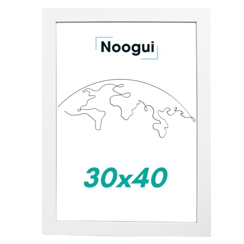 NOOGUI Marco Madera Blanco | Con Plexiglás Antirreflejo | Formato A3 para Fotos Diplomas Pósteres o Decoración de Pared | Vertical y Horizontal | 30x40 cm
