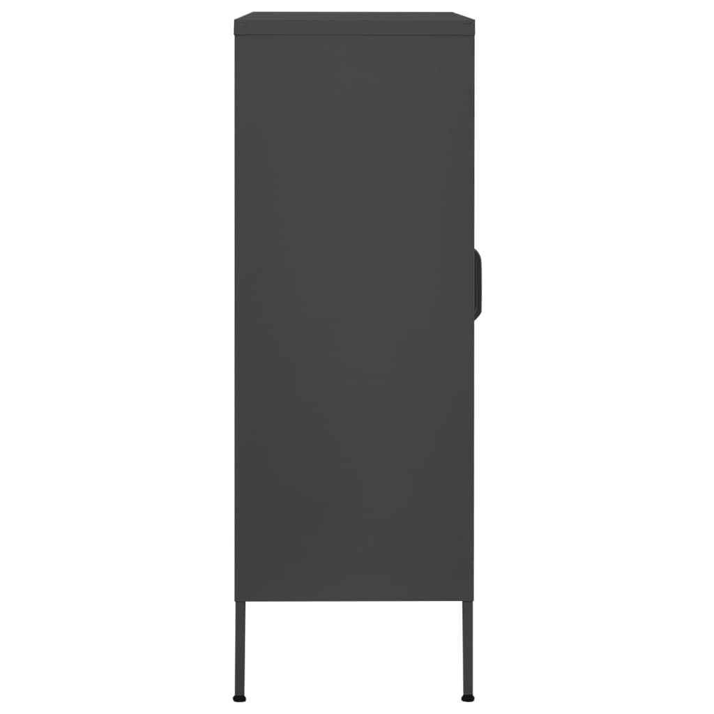 Stalowa szafka magazynowa, antracytowa, 80 x 35 x 101,5 cm, z 2 drzwiami z kratkami i półkami, nóżki z regulacją wysokości, wytrzymały kredens na książki i czasopisma