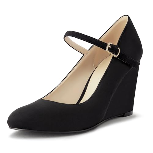 Womens Wedge Pumps with Ankle Strap for Dressy Ladies Mary Jane Shoes Closed Toe Wedges Heels for Women - Main Image