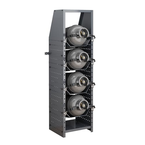 Hymula 4 Tiers Refrigerant Tank Rack Sufficient Storage Holder Heavy Duty Steel Vertical Freon Tank Holder Rack Gas Tank Storage Shelvf Vertical Freon Tank Holder Rack For Gases Oxygen Nitrogen