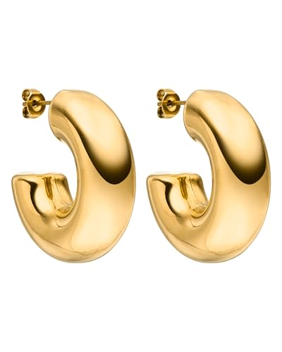 Purelei Stellar Glow Creole Ohrringe (Gold) – Damenohrringe aus langlebigem Edelstahl – Wasserfeste Ohrringe Damen – 3,1 cm Durchmesser… – Ansicht 1
