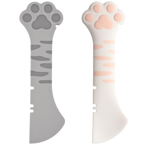 2 Pcs Cat Food Spoon Silicone Spatula for Wet Dry Food Can Opener Cute Paw Multifunctional Mixing Scoop for Cat Dog Supplies