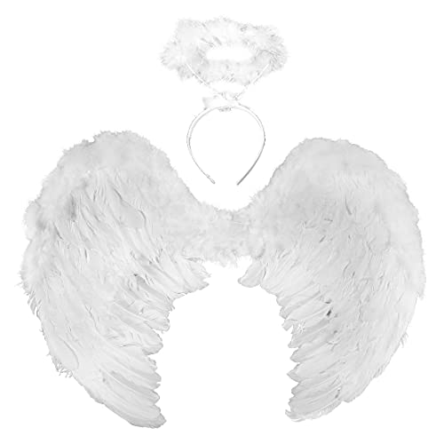 Ailes et Auréoles d'ange, Ailes d'ange, Blanc Ailes d'ange, Plumes Ailes et Auréoles d'ange pour Halloween, Carnaval Mascarade Cover
