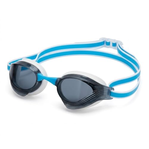 Image of BURNLAB Swimming Goggles for Everyday Pool Use, Clear Vision Lens, Easy Adjustable Strap, Unisex Adult (White plated with blue)