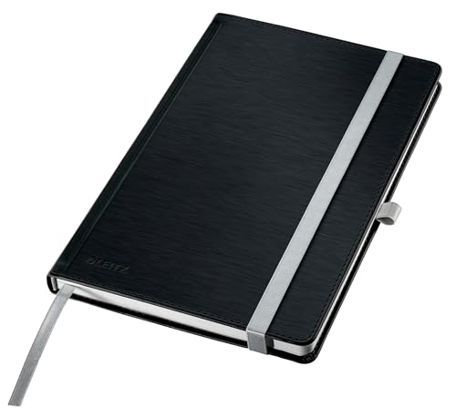Leitz Style A5 Notizbuch Blanko, Hardcover, 160 Seiten, 80 Blatt, FSC-zertifiziertes 100 g/m² Papier, Verschluss & Lesezeichen, für Büro & Home Office, Schwarz, 44521094