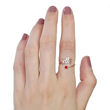 AMAZON - Personalized Birthstone Name Ring, Sterling Silver Custom Name Ring with Diamond Adjustable Wrap Rings Birthday Gift for Women