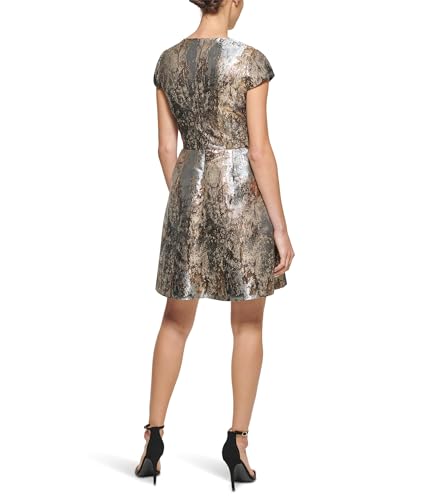 Image of Vince Camuto Women's Jacquard Cap Sleeve V-Neck Fit and Flare