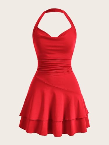 Image of SOLY HUX Cute Halter Mini Dresses for Women Summer Sexy Club Party Backless Short Sundress