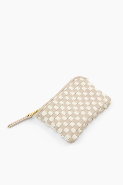 FAWN DESIGN The Woven Wallet, Faux Leather Womens Wallet with ID and Credit Card Holder, Minimalist Woven Clutch Wallet Women, Zipper Wallet with Wristlet Strap, 6.75 x 4 x 1 inches, Beige and White2