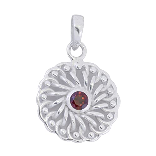 Pendentif en grenat rouge et argent 925 massif au serti clos raffiné