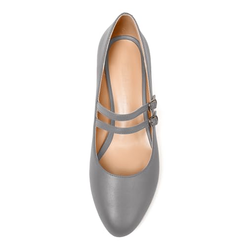 FEMSTEP Womens Office Round Toe Adjustable Strap Fashion Buckle Matte Chunky Low Heel Pumps Shoes 1.5 Inch3