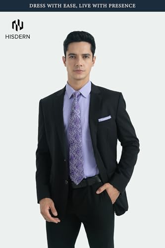 Image of HISDERN Mens Dress Shirt with Tie Pocket Square Set Classic Button Down Shirt Matching Tie Long Sleeve Shirts