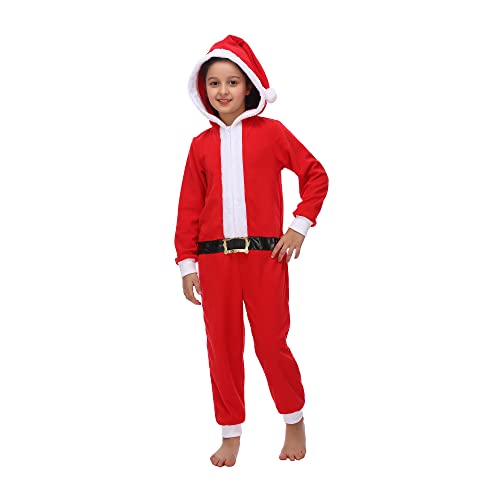 Rabtero Unisex Kids Santa Claus Costume, Girls Father Christmas Onesie Pajamas, Halloween/Christmas/Carnival Festival Parties Cosplay Costume for Kids 4-6