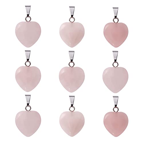 EEE ELECRELIVE 10Pcs Heart Stone Charm Pendants Natural Rose Quartz Gemstone Pendants with Platinum Brass Loops for DIY Necklace Keychains Earring Crafts Supplies