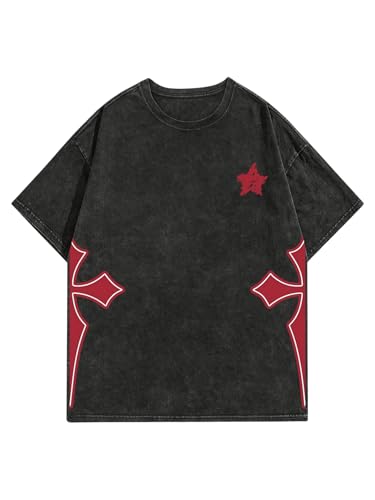 SOLY HUX Men's Goth T Shirt Y2k Graphic Tees Short Sleeve Crewneck Vintage Streetwear Shirts