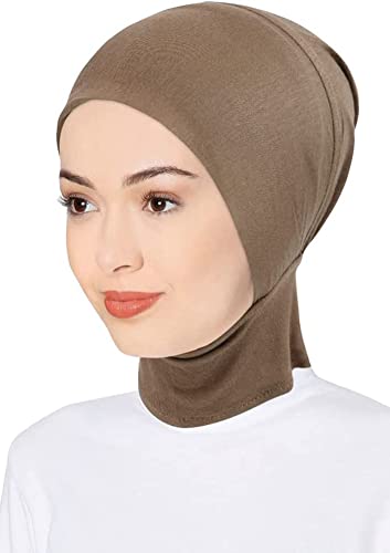 DAMILY Turban Cap Sólido Musulmane des Femmes Maillot Hijab Écharpe de Tête Plain Underscarf Muslimah Écharpe Turban Cap, caqui, M Cover