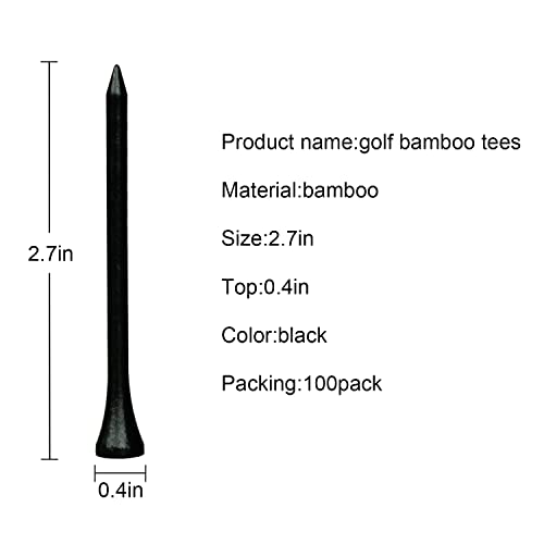 MYKUJA Bamboo Golf Tee 2-3/4 inch Pack of 100 Black