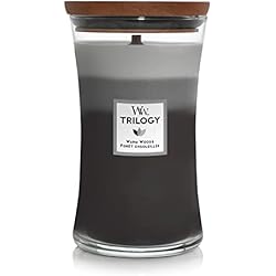 WoodWick Trilogy vela perfumada grande en forma de reloj de arena con Pluswick Innovation, Maderas cálidas