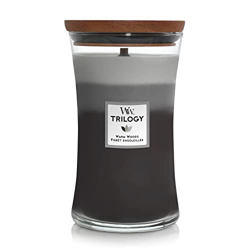 WoodWick Trilogy vela perfumada grande en forma de reloj de arena con Pluswick Innovation, Maderas cálid