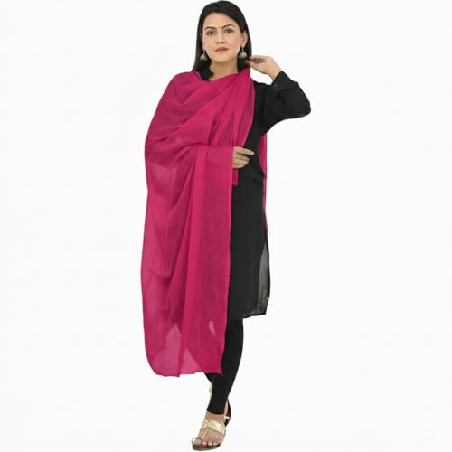 Image of Women's Solid Plain Pure Cotton long Dupatta & Chunnis odhni with pom pom border, 2.25 meter