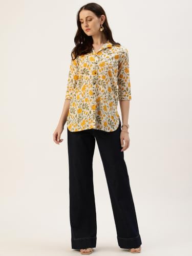 Image of feranoid Classic Collared Cotton Shirt with 3 /4 Sleeve for a Timeless Casual Look