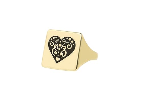 Bague en or coeur poker : bijou gravé personnalisé de forme carrée unique