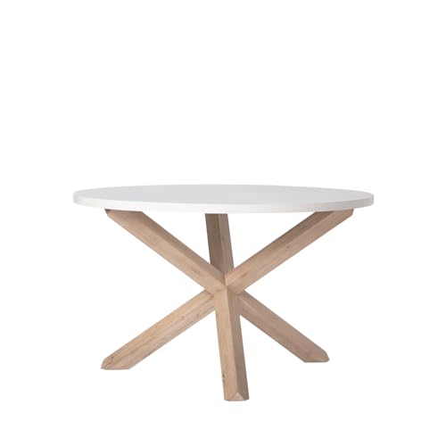 KLAST Table à Manger Ronde Ø120 Laquée en Blanc et en Bois de Bouleau, Adaptée pour 6 Convives,...