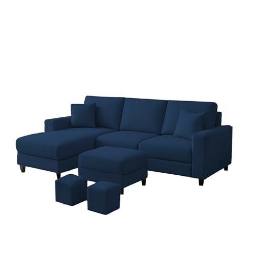 Image of Casaliving Rolando Seater L Shape Sofa Set for Living Room Left Side (Blue, 4 Seater with Ottomon - LHS)