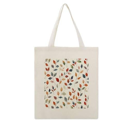 Orange Blue Watercolor Leaves Canvas Tote Bag Fall Leaves Reusable Shoulder Tote Bag for Shopping, Gym