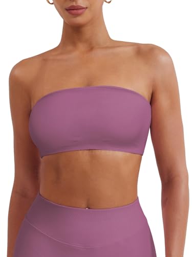 Image of YEOREO Strapless Bandeau Sports Bra for Workout Seamless Tube Top Gym Padded Wireless Bra