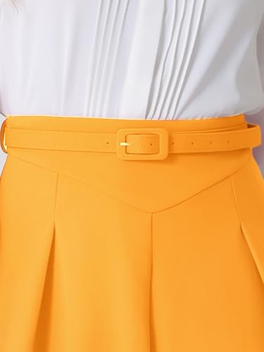 Image of Allegra K Women's Office Work Skirts Belted Waist Midi A-Line Pleated Skirt