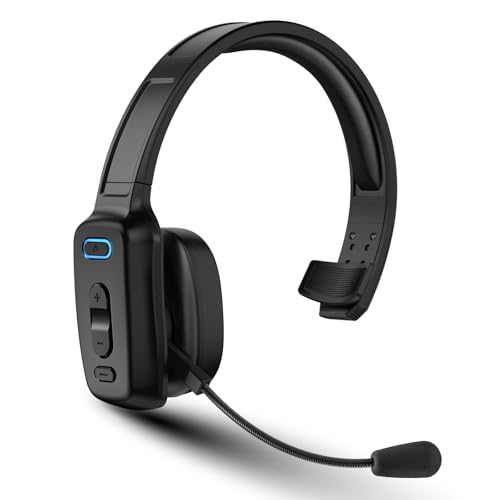 LEAYU Bluetooth Headset, 60hrs Noise Canceling V5.2 Over Head Headphones, Single Ear Trucker Wireless Headset with Mic, Mute Button, Multipoint, for Phones PC Computer Truck Driver Office Work - Black