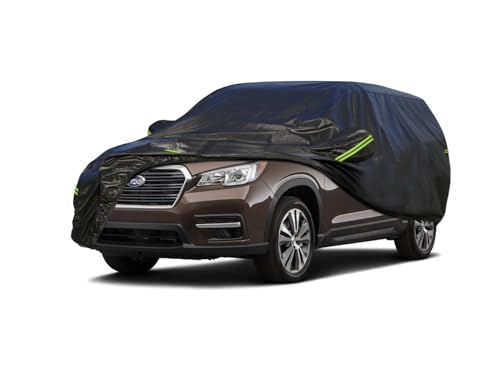 Image of KouKou Waterproof SUV Car Cover Suitable for Subaru Ascent from 2018 to 2025, 7 Layers Windproof All Weather Waterproof Outdoor Cover Sun Rain UV Dust Snow Protection. Black