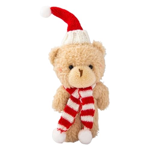 Qzdtue Oso de Navidad, oso de Navidad de peluche – Peluche linda bufanda blanca marrón, decoración de pastel en forma de oso de Navidad, de peluche, 6,3 pulgadas, suministros de fiesta, cumpleaños