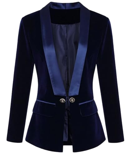 Velvet Blazer Jacket for Women Shawl Lapel Open Front Long Sleeves Suit Jacket Prom Coat Office Lady Jacket